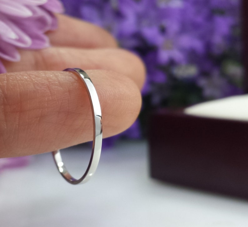 Thin Platinum wedding band 1mm 2mm Hammered comfort fit matte satin domed flat thin platinum band slim platinum ring slim skinny custom