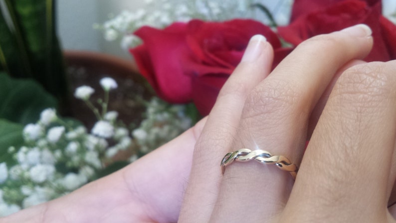 Braided White Gold Ring 3mm Wedding Band 14kt 18kt Yellow Rose Green Interlocking Ring woven cord vine Thin slim Twist Wedding band braid