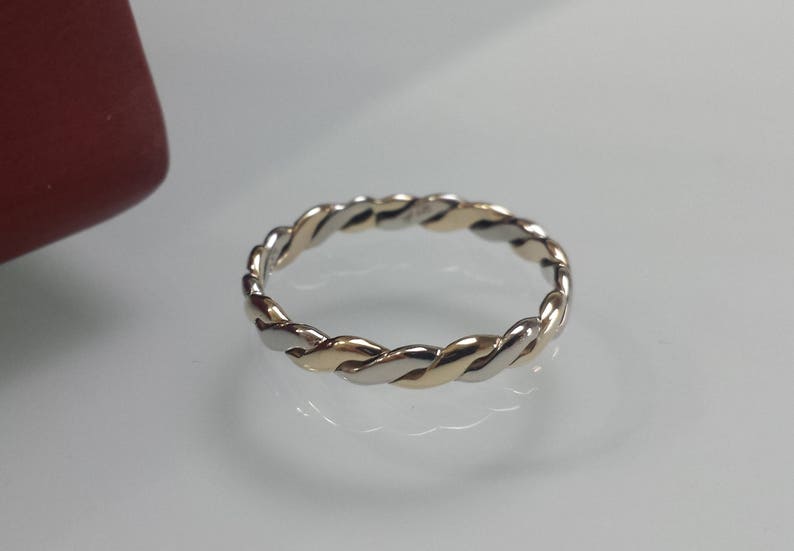 Braided White Gold Ring 3mm Wedding Band 14kt 18kt Yellow Rose Green Interlocking Ring woven cord vine Thin slim Twist Wedding band braid
