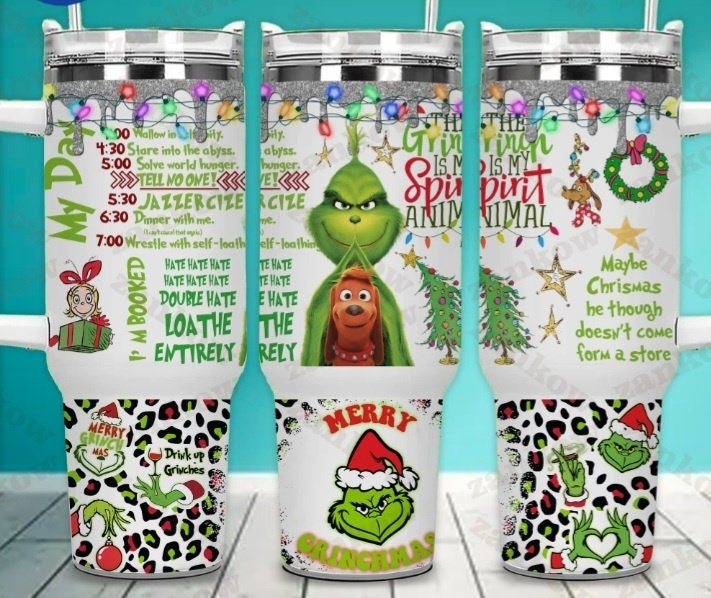 40oz Stanley Dupe Tumbler, Glow in the Dark, Handled Tumbler, Christmas  Grinch, Gift Tumbler, Trending Tumbler, Vibrant Color Tumbler 