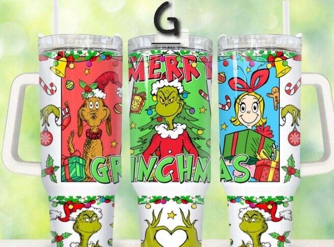 40 oz Tumbler with Handle and Lid, Grinch Tumbler, Grinch Tumbler Cup,  Insulated Tumblers, Stainless Steel Tumblers Cup with Grinch Pattern,  Grinch