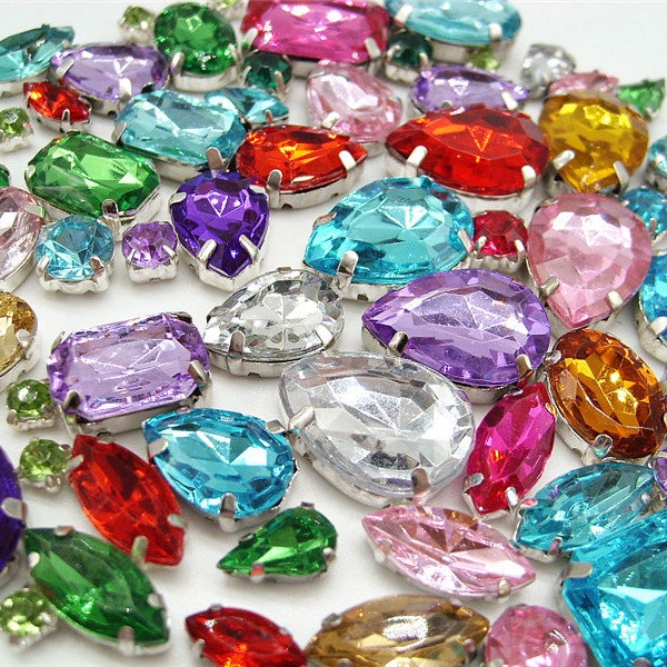 mix lot 30pc rhinestone beads sew on facet jewellery gem craft scrapbook claw setting flat back hole gem like acrylic