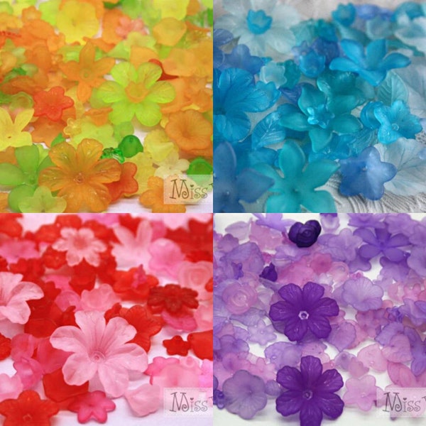 lucite flower 120pcs mix flower leaf beads frosty colorful jewellery craft accessory floral diy transparent plastic fake handcraft