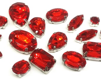 mix lot red sew on rhinestone 16pcs bead  fuchsia jewellery teardrop marquise oval rectangle scrapbook sewing flat back facet gem sparkling