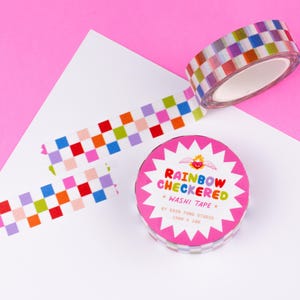Cinta Washi a cuadros arcoíris / Cinta para scrapbooking, cinta Washi para diario creativo, cinta decorativa