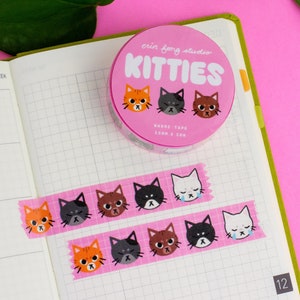 Kitty Faces Washi Tape | Cat Washi Tape, Scrapbooking Tape, Junk Journal Washi Tape