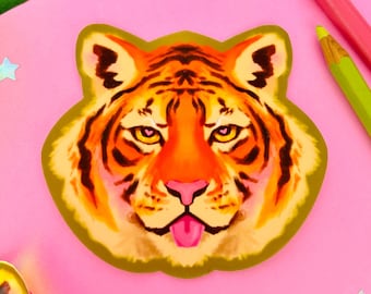 Silly Tiger Sticker | Waterproof Vinyl, Laptop Decal