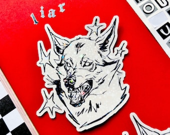 Holographic Snarling Wolf Sticker | Punk Emo Style