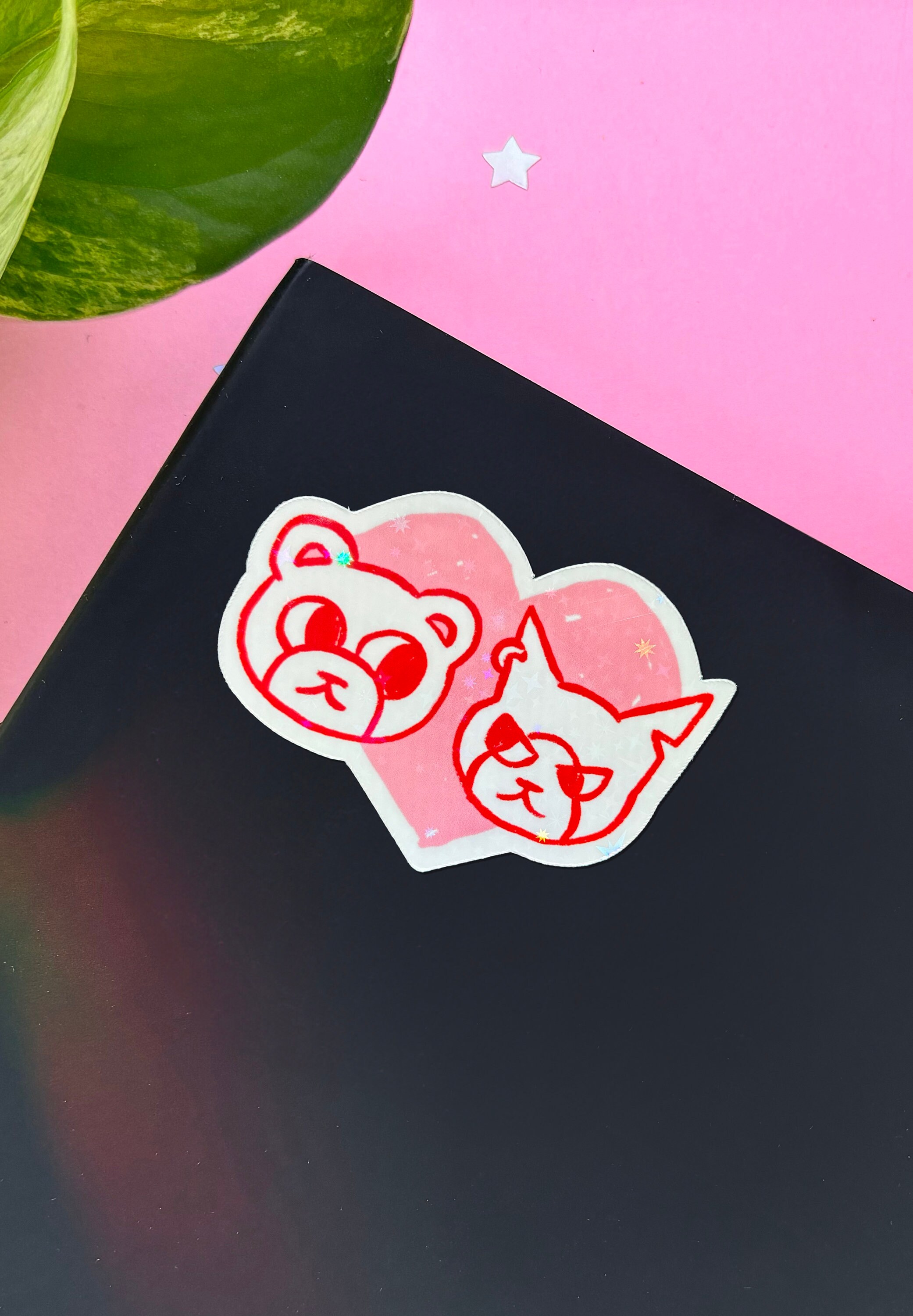 Two Best Friends Holographic Sticker | Cute Animal Character Sticker ...