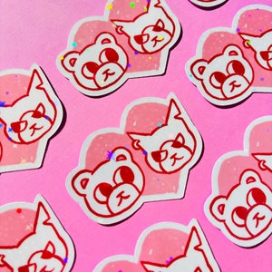 Two Best Friends Holographic Sticker | Cute Animal Character Sticker ...