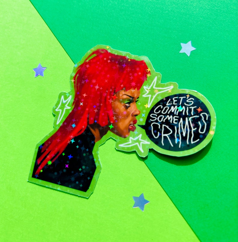 Crime Punk Girl Sticker | Holographic Waterproof Vinyl image 5