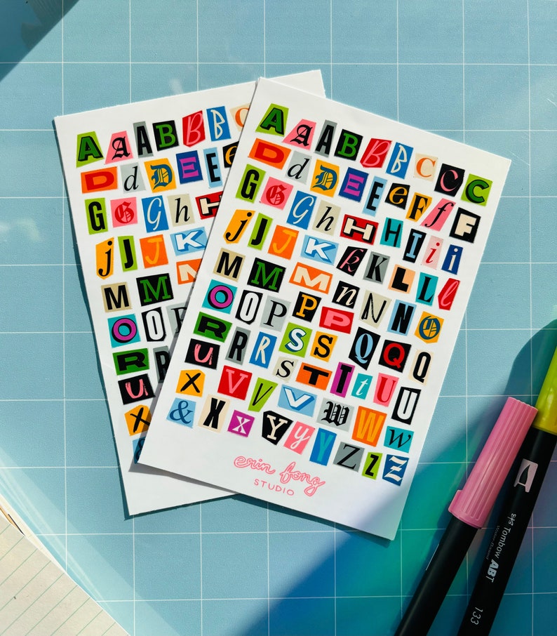 Ransom note letters on sticker sheet flat lay