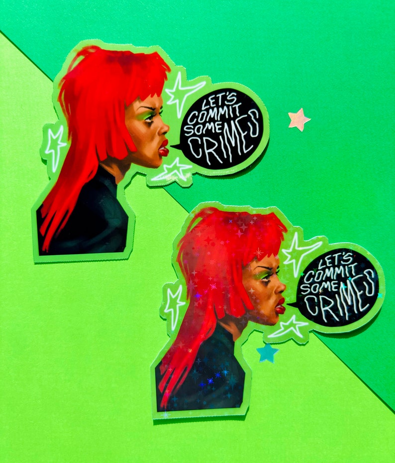 Crime Punk Girl Sticker | Holographic Waterproof Vinyl image 4