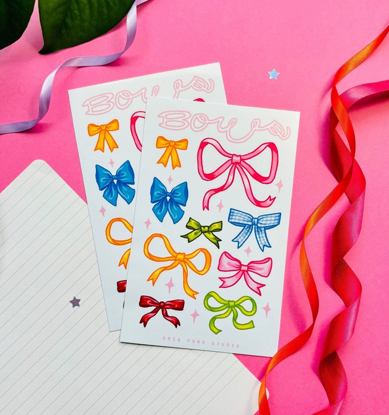 Paper Bow Sticker Colorful Bow Sticker Sheet | Planner, Journal, Bujo Stickers - Etsy