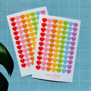 Hojas de pegatinas de corazón arcoíris / Pegatinas para diario, pegatinas para planificador, pegatinas de corazón, pegatinas de vinilo, pegatinas decorativas