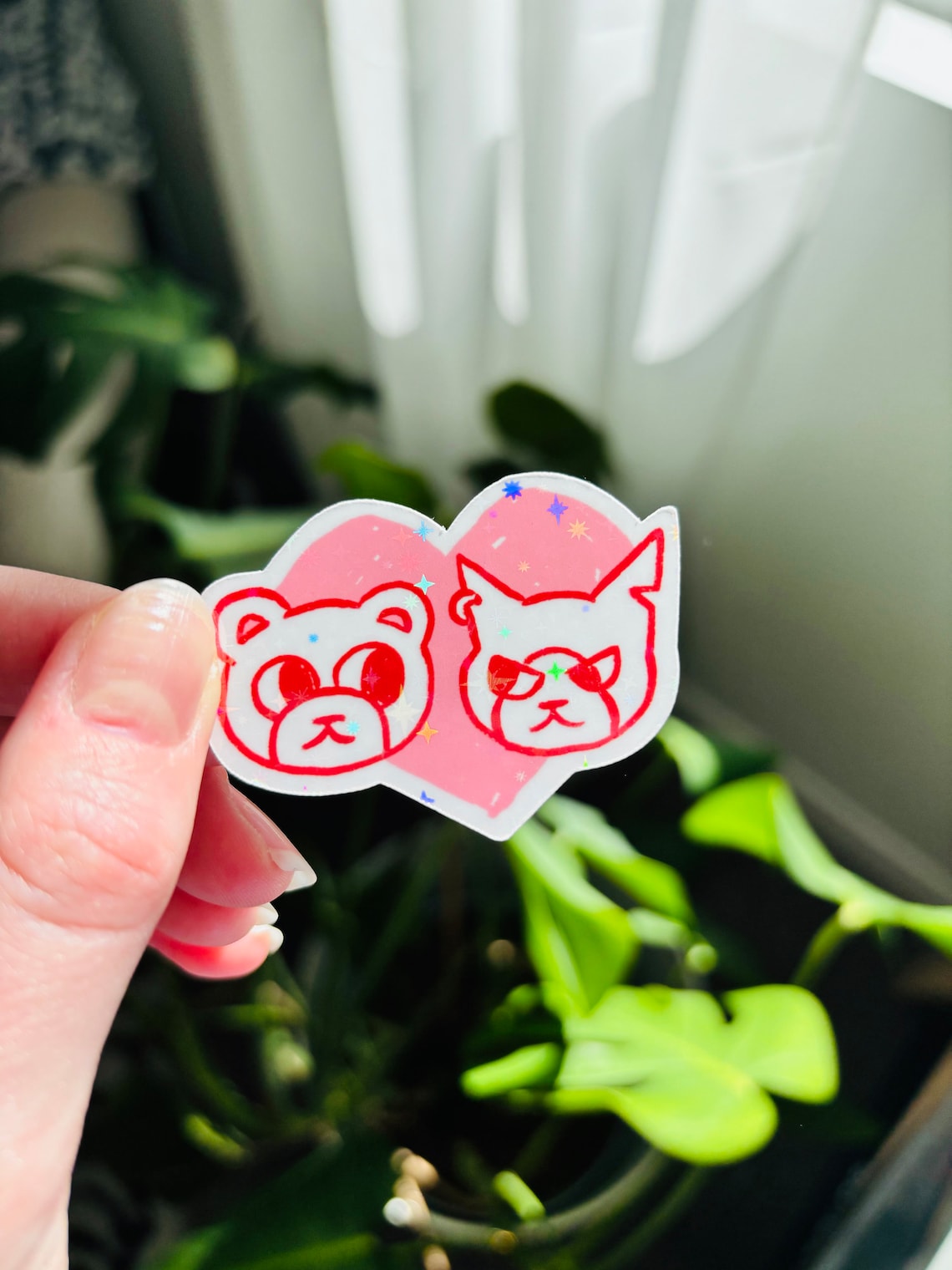 Two Best Friends Holographic Sticker | Cute Animal Character Sticker ...
