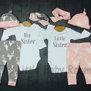 Girl Twin Gift,Twin Girls Coming Home Outfit,Baby,Preemie Twin Clothes,Big Little Sisters,Twin Personalized Onesie,Matching,Set,Hospital,2 image 2