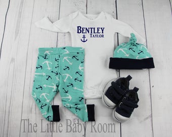 Baby Boy Coming Home Outfit,Baby Boy Clothes,Personalized Onesie,Baby Leggings,Fishing,Baby Hat,Boys Leggings Hat,Hospital,Anchor,Baby Gift