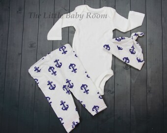 Girls Coming Home Set,Boys Coming Home Set,Unisex Coming Home Set,Hospital set,Baby Anchor Leggings,Anchor Pants,Knot headband,white & navy