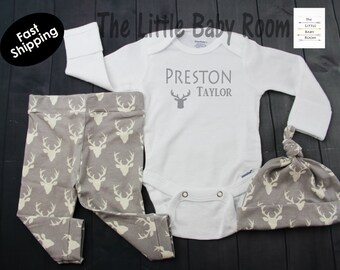 Baby Boy Coming Home Outfit,Worth The Wait,Baby Boy Gift,Baby Boy Clothes,Boy Hospital Set,Leggings hat,Buck,Deer,Personalized Onesie,Huntin