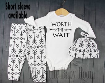 Boys Girls Coming Home Outfit Set,Wild One,Worth The Wait,Black & White Arrow,Baby Leggings,Customized Onesie,Gift,Baby Boys,Unisex newborn