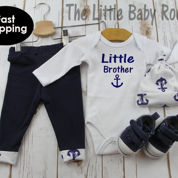 Baby Boy Gift,Baby Boy Coming Home Outfit,Little Brother,Baby Boy Clothes,Personalized Onesie,Fishing,Boy Leggings and Hat,Hospital,Anchor