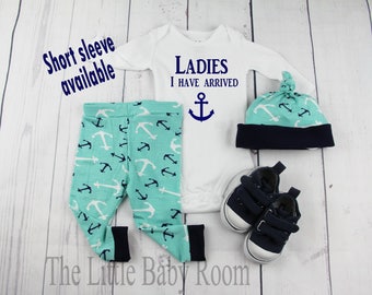 Baby Boy Coming Home Outfit,Personalized Onesie,Ladies I Have Arrived,Baby Leggings,Onesies,Baby Hat,Baby Boy Gift,Hospital,Anchor,Fishing