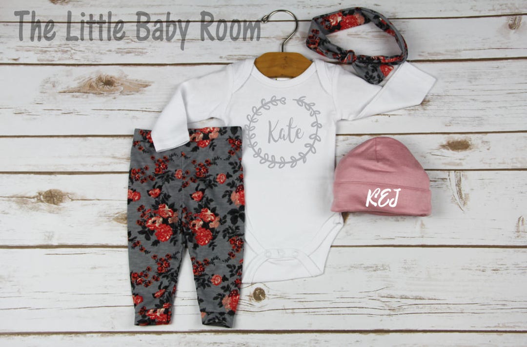 Baby Girls Coming Home Set,personalized Onesie,leggings and Headband,initials,custom Shirt,go