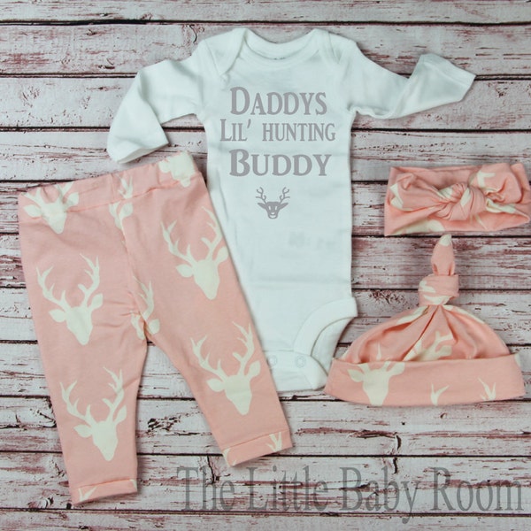 Personalized Onesie,Baby Leggings and Headband,Daddys Hunting Buddy,Girls Deer,Personalized,Girls Coming Home Set,Baby,Onesie,Headband,Hat