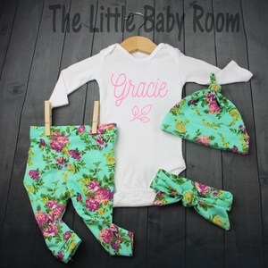 Baby Girls Coming Home Set,Personalized Onesie,Leggings and headband,Initials,Custom Shirt,Go Home Set,Hospital,Gift,Floral,Pant,Monogrammed