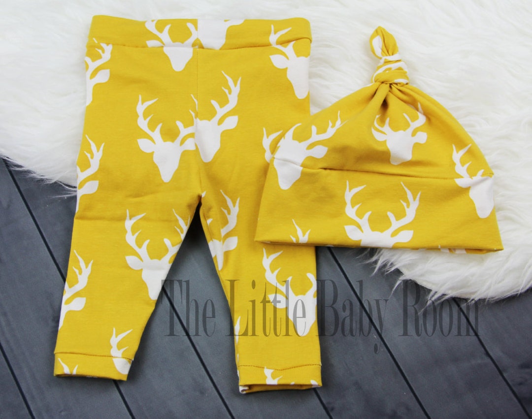 Boys Leggings Hat,deer Leggings,boys Hat,baby,boy Coming Home Outfit Set,yellow,mustard,baby Boy