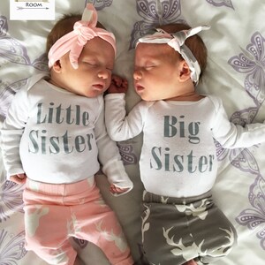 Girl Twin Gift,Twin Girls Coming Home Outfit,Baby,Preemie Twin Clothes,Big Little Sisters,Twin Personalized Onesie,Matching,Set,Hospital,2 image 1