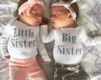 Girl Twin Gift,Twin Girls Coming Home Outfit,Baby,Preemie Twin Clothes,Big Little Sisters,Twin Personalized Onesie,Matching,Set,Hospital,2