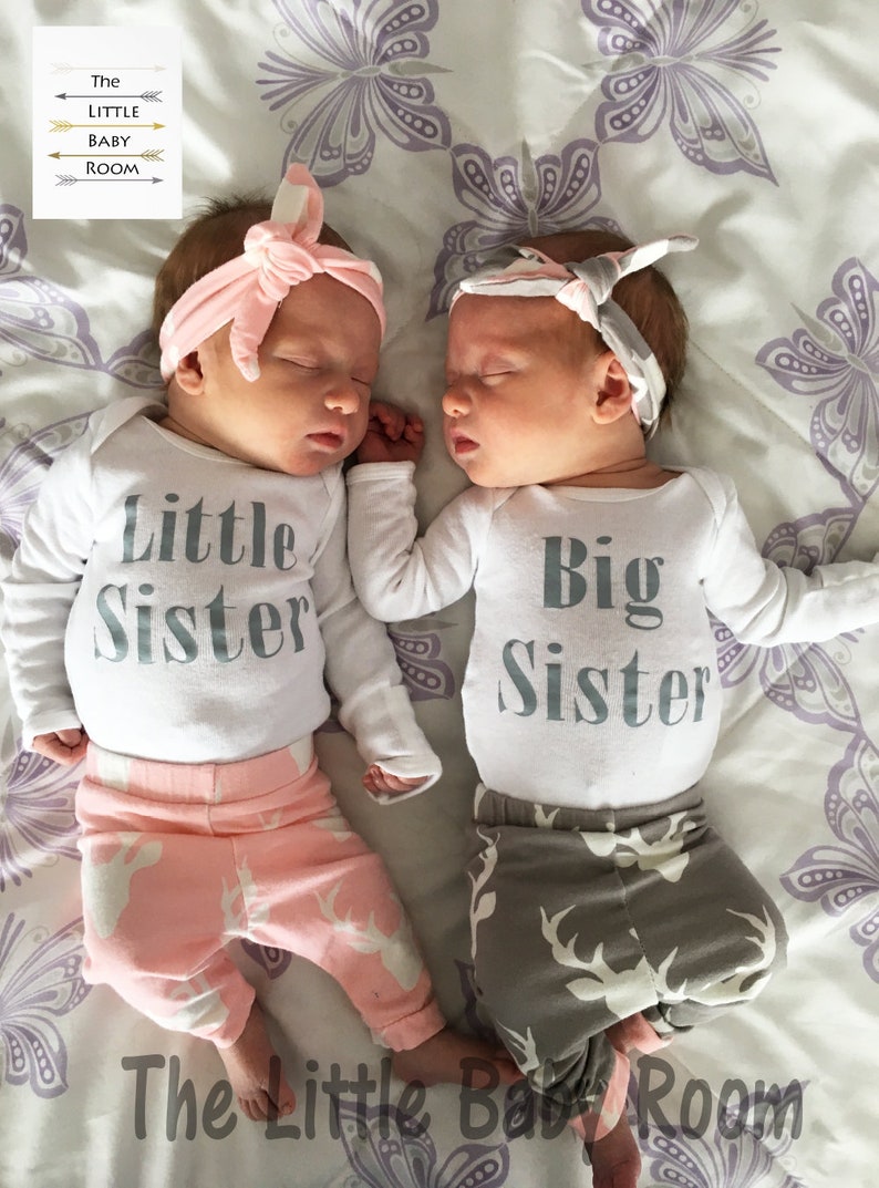 Girl Twin Gift,Twin Girls Coming Home Outfit,Baby,Preemie Twin Clothes,Big Little Sisters,Twin Personalized Onesie,Matching,Set,Hospital,2 image 1