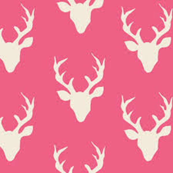 Art Gallery KNIT Pink Buck Forest Twilight Jersey Deer Fabric Hello Bear Hot pink Fabric by the yard