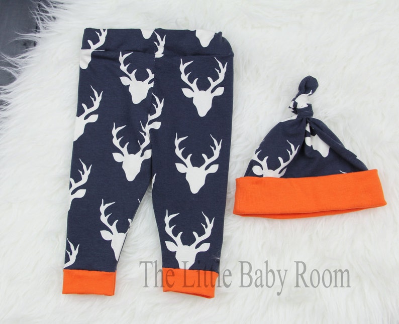 Boys Personalized Onesie,Navy,Blue,Orange,Boys Coming Home Set,FootBall,Game,Gators Baby,Outfits,Leggings,Gift,Baby Hat,Newborn,Deer,Navy,Go image 2