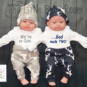 Twin Boy Gifts,Twin Boys Outfits,Twin Boys Coming Home Outfits,Preemie Twins,Personalized Onesies,Deer,Matching,Boy Set,Twin Pants,Hat,Gift