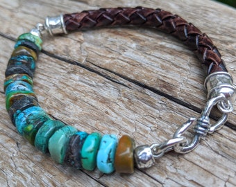 Genuine Turquoise Bracelet, Man Turquoise Bracelet, Men&#39;s bracelet, Men Bracelet, Bracelet for Men, Leather Bracelet, Man Bead Bracelet