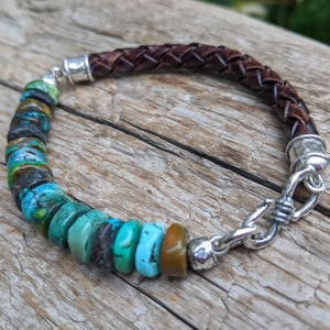 Genuine Turquoise Bracelet, Man Turquoise Bracelet, Men&#39;s bracelet, Men Bracelet, Bracelet for Men, Leather Bracelet, Man Bead Bracelet