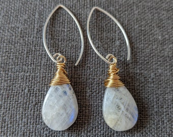 Moonstone Earrings, Gemstone Earrings, Dangle Earrings, Artistic Earrings, Artisan Jewelry, Statement Earrings, Boho Earrings