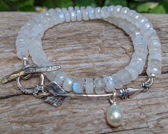 Rainbow Moonstone Bracelet, Sparkle Bracelet, Wrap bracelet, Statement Bracelet, Silver Arrow Bracelet, Artisan Bracelet, Unique Bracelet