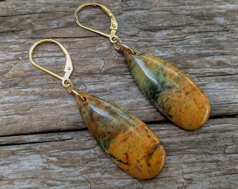 Green Opal Teardrop Earrings: Gold Filled Sterling Silver, Gemstone Statement