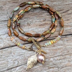 Natural Turquoise & Gold Ethiopian Opal Necklace, Multi Stone Necklace, Statement Necklace, Unique Necklace, Layering Necklace