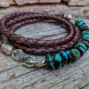 Men&#39;s Turquoise Bracelet, Turquoise Leather Bracelet, Leather Jewelry, Turquoise Jewelry, Boho Bracelet, Unisex Bracelet, Man Bracelet