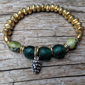 Pine Cone Bracelet, Turquoise Bracelet, Sea Glass Bracelet, Forest Jewelry, Artisan Bracelet, Artistic Jewelry, Statement Bracelet