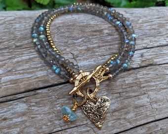 Faceted Labradorite Bracelet, Labradorite Jewelry, Unique Bracelet, Artisan Bracelet, Multi Strand Bracelet, Sparkle Statement Bracelet
