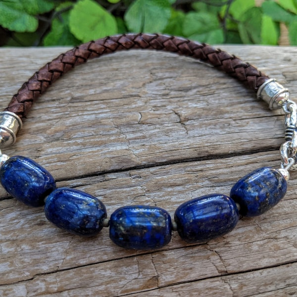 Bracelet en lapis lazuli véritable, bracelet en lapis homme, bracelet pour homme, bracelet pour homme, bracelet pour homme, bracelet en cuir,