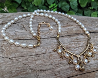 White Pearl Necklace, Chandelier Pearl Necklace, Statement Necklace, Artisan Necklace, Boho Necklace, Bohemian Jewelry, Unique Necklace