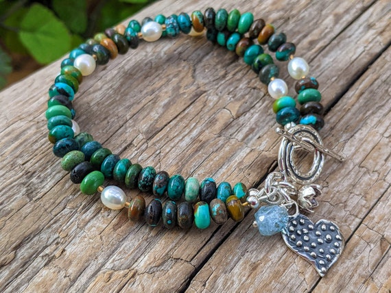 Turquoise Eclectic Bracelet Stack - DharmaShop Turquoise multi colored bohemian handmade eclectic bracelet display picture 1
