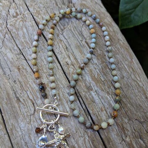 Amazonite Bracelet, Beach Bracelet, Ocean Theme Bracelet, Starfish Bracelet, Crab Bracelet, shops Artisan Bracelet, Boho Bracelet